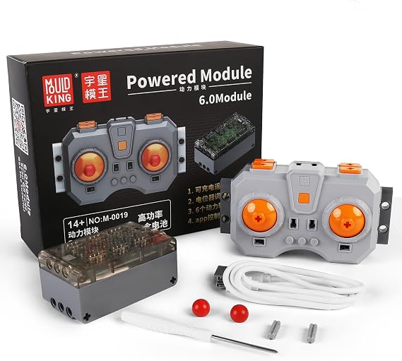 Mould King M0019 6.0 Powered Module Kit, Power Function Sets 6.0 with Rechargeable Remote Control and Battery Box, 2.4G 6 Channel High Speed Function