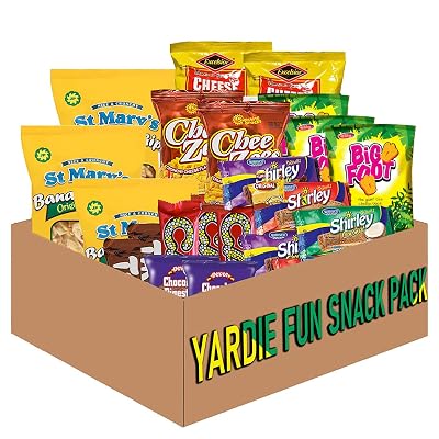 Jamaican Yardie Fun Snack Mix Variety Pack, 25 Count - Banana Chip, Catch, Big Foot, CheeZee