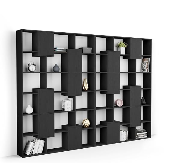 Mobili Fiver, Iacopo XL Bookcase with Panel Doors (93.1 x 126.6 in), Ashwood Black, Made in Italy