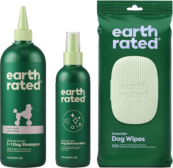 Earth Rated Curly Coat Essentials - Dog Shampoo, Grooming Wipes & Refresh Mist