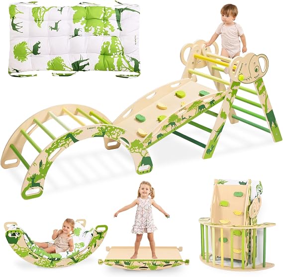 WINGYZ Pikler Triangle Set, Montessori 8-in-1 Climbing Set with Cushion