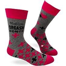 Multiple Orgasm Donor Funny Naughty Men's Novelty Crew Socks - 1 Pair, Fits Shoe Size 7-13