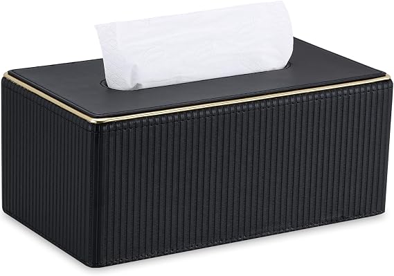 GORESE PU Leather Tissue Box Cover for Kleenex, Rectangle Tissue Box Holder, Rectangular Decorative Tissue Holder for 120(3-Ply)/160(2-Ply) Tissue Box, Black