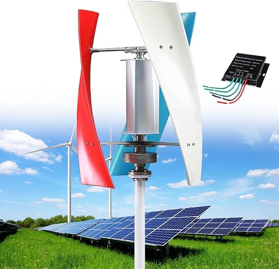 Wind Turbine Generator Kit, 12000W Portable Vertical Helix Wind Power Turbine Generator, 3 Blade Wind Generator Kit with Charge Controller for Marine RV Home Industrial Energy,Colorful-12V