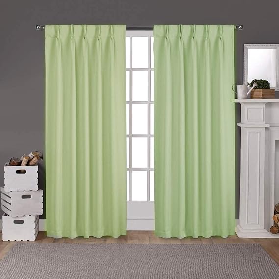 KEMCO Double Pinch Pleat Blackout Curtains 100% Polyester Thermal Insulated Room Darkening Window Panels (Light Green, 26 Inch Wide by 54 Inch Long- 1 Panel)