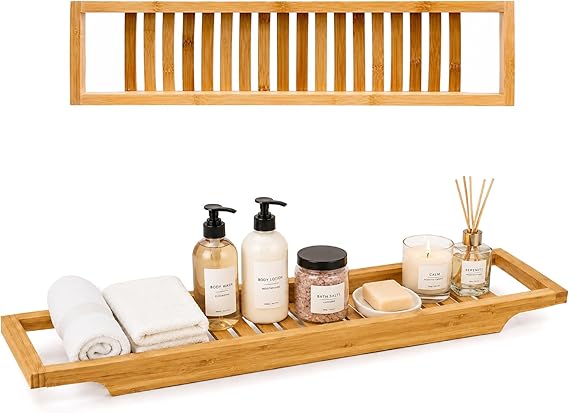 Besto Bath Caddy Tray for Bathtub | Bamboo Wooden Bath tray for Bathroom | Bath Shelf for Reading, Relaxing & Placing Accessories Like Scented Candle, Soap, Folded Towel & More | Gift for Bath Lovers