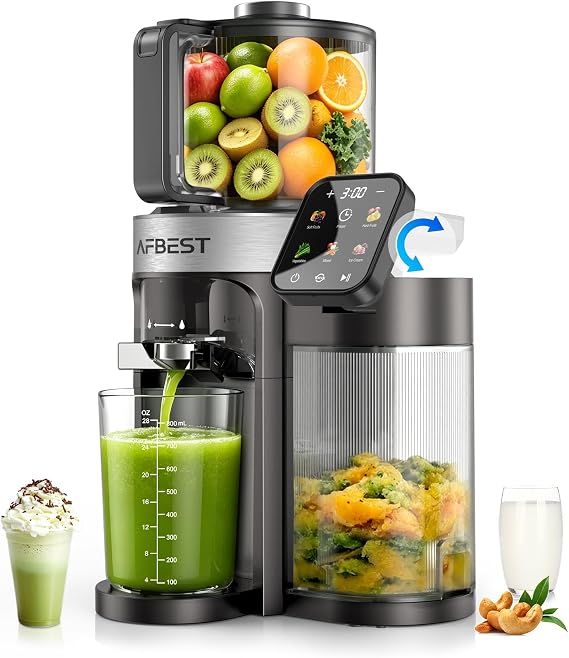 2026 Upgraded Cold Press Juicer, 155MM Wide Chute Juicer Machines with 2.5L Self-Feeding Hopper, 3-in-1 Smart Touch Juicer for Whole Fruits & Vegetables, Sorbet & Nut Milk, Easy Clean