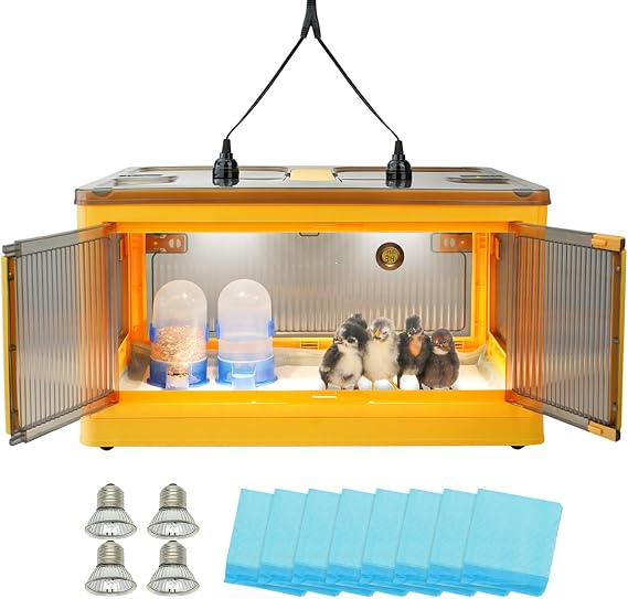 Chick Brooder Heating Box with 4 Heat Lamps, 60x42x33cm