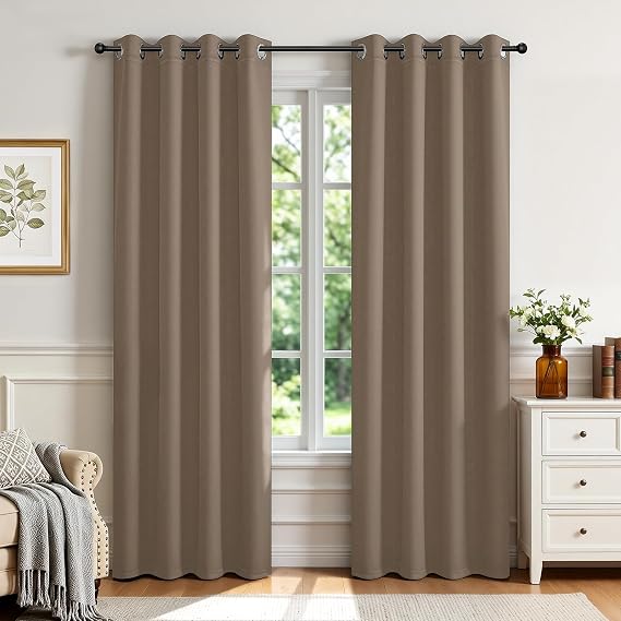Joydeco Blackout Curtains for Bedroom 84 inch Long 2 Panels, Thermal Insulated Room Darkening Curtains with Grommets, Soft Window Drapes for Living Room (W52 x L84 Inch, Khaki)