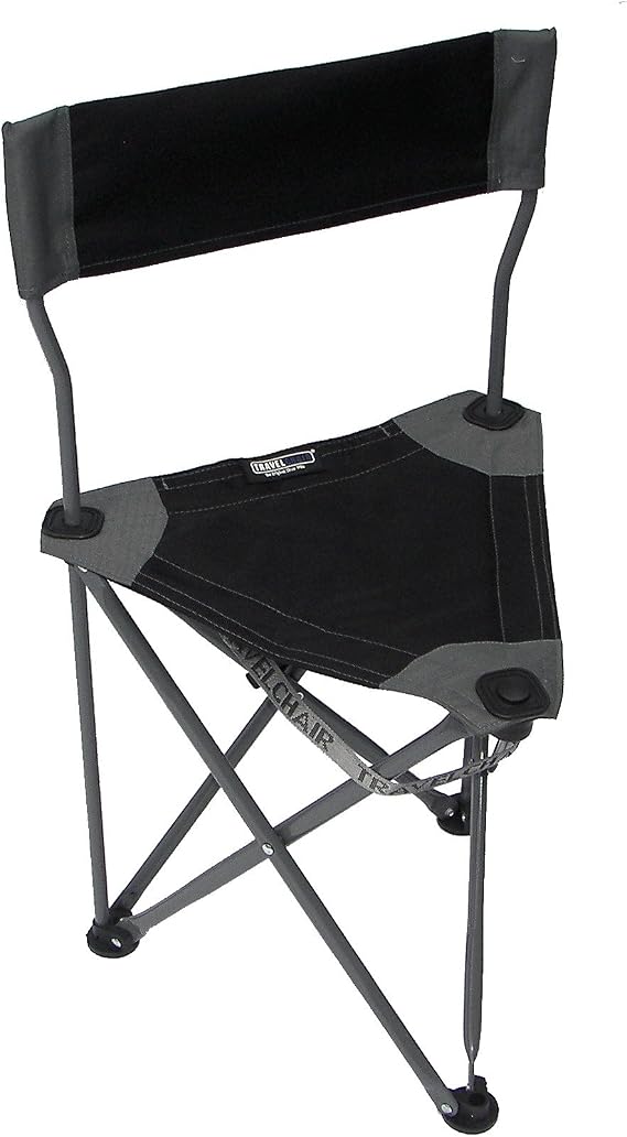 Travel Chair Ultimate Slacker 2.0, Small Folding Tripod Chair with Back for Outdoor Adventures, Portable Stool-Chair
