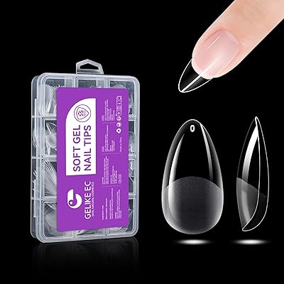 Gelike EC 240PCS Soft Gel Nail Tips Kit - Clear Cover Full Nail Extensions - Medium Almond Pre-Shaped Acrylic False Gelly Nail Tips 10 Sizes for DIY Salon Gift Nail Extensions