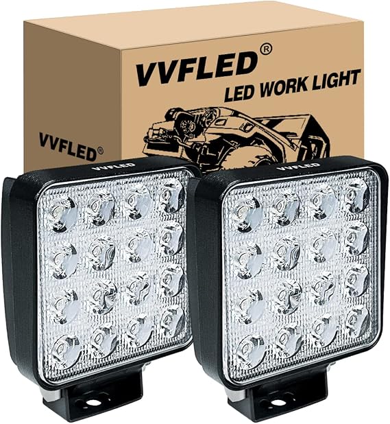 4 inch 48W LED Work Light 4x4, 2 Pack Square Flood Beam Led Pods, Waterproof LED Light Bar Offroad Driving Lights for Car ATV Truck Tractor