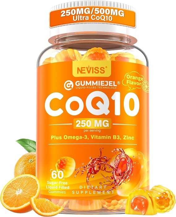 CoQ10 + Omega-3 Gummies: 500mg Coenzyme Q10 per 2 Gummies, 250mg One Gummy