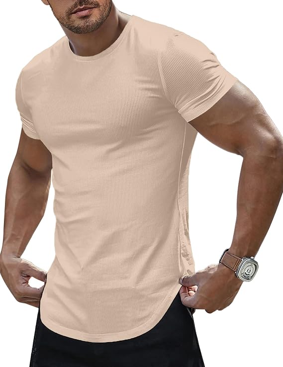 JMIERR Mens Short Sleeve T Shirt Summer Muscle Slim Fitted Crewneck Longline Tees Shirts for Gym Workout