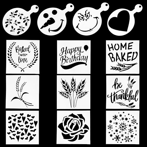 Bread Stencils for Sourdough,Reusable Birthday Bread Stencils Baking Mold Set,Cook Baking Template,Breads Making Accessories,Breads Stamp Sourdough Design Decorating Tools (13 PCS)