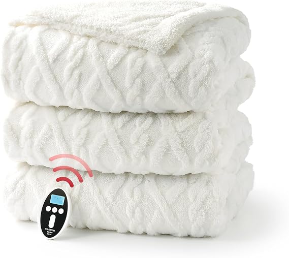 Heating Blanket Wireless Electric Blanket Queen Size, Dual Control Heated Blanket with 10 Heating & 10 Time Setting, Queen Electric Blanket ETL Certified, 10H Auto Shut Off, White, 84"x90"