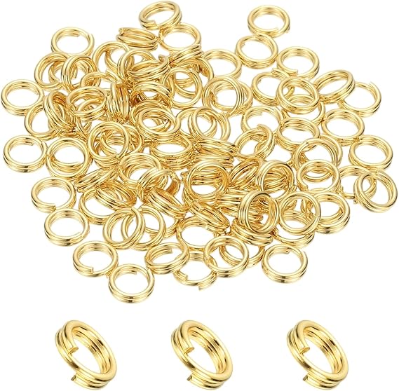 PATIKIL Round Split Ring, 100 Pcs 5mm Small Split Rings with Double Loops Metal Small Key Circle for Key Chains Jewelry Making DIY Craft Ornaments Accessories Pendants, Gold