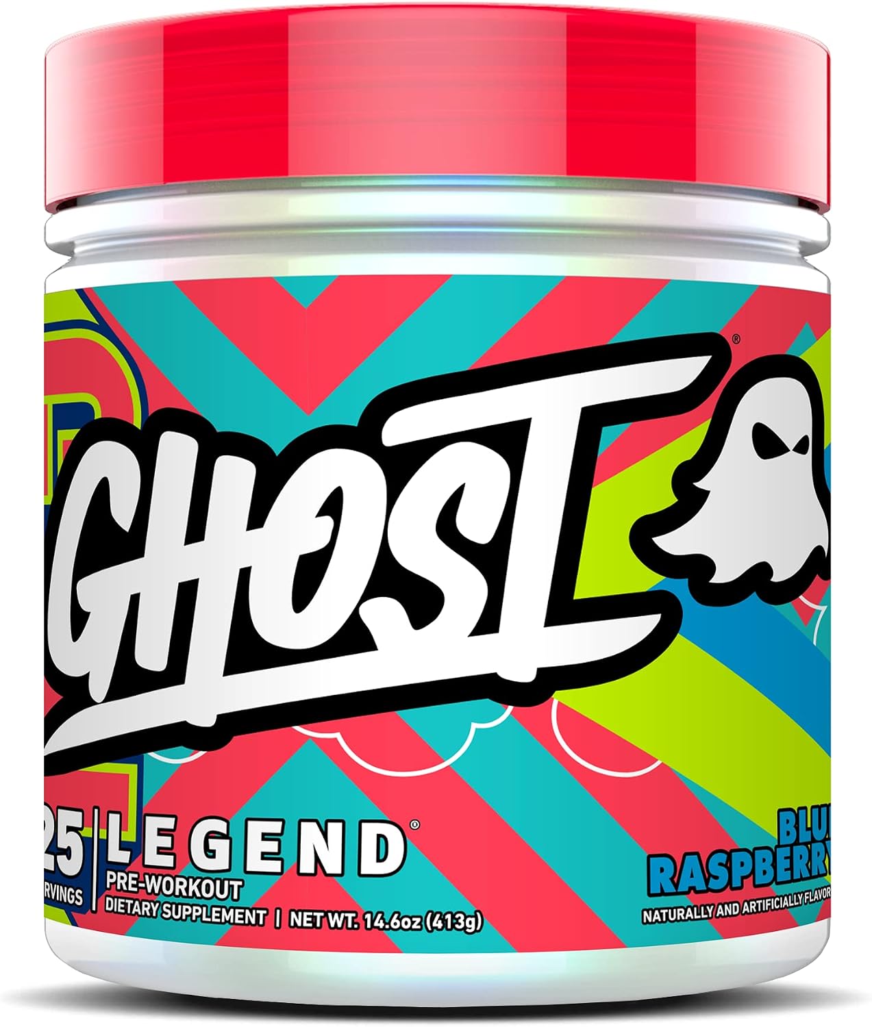 GHOST Legend V2 Pre-Workout Energy Powder, Blue Raspberry - 25 Servings - Caffeine, L-Citrulline, Beta Alanine Blend for Energy Focus & Pumps - Free of Soy, Sugar & Gluten, Vegan