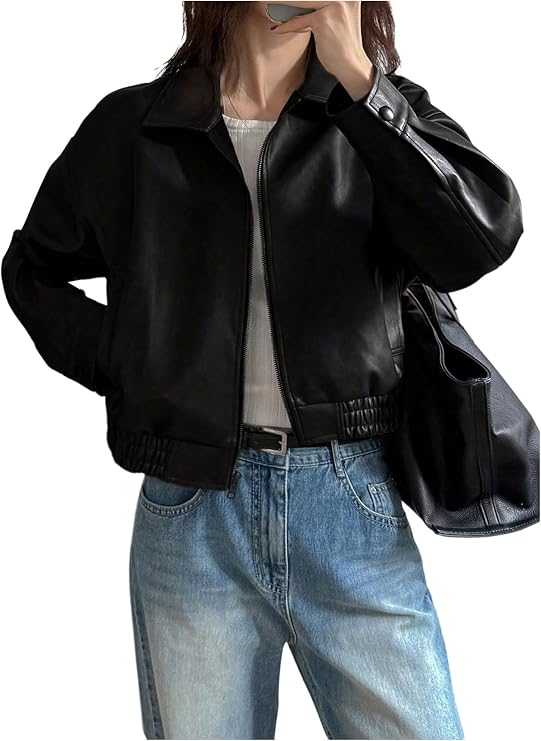 Milumia Women's Faux Leather Zip Up Jacket Oversized Bomber Cropped Coats