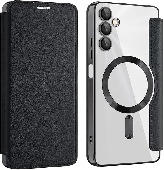 Wallet Case for Samsung Galaxy A05s,Premium Flip Leather Case with 3 Card Slots RFID Blocking, Magnetic Clear Back Cover, Shockproof Protection(Siyah)
