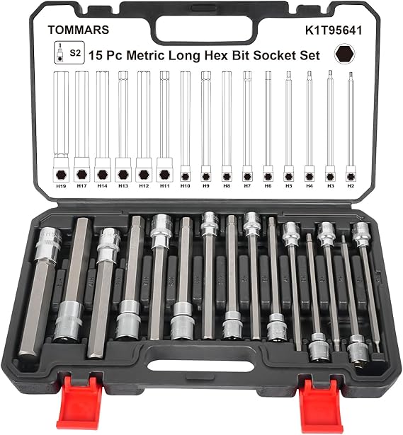 TOMMARS 15-PC Metric Extra Long Hex Bit Socket Set H2-H19