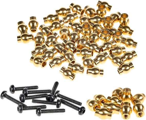RampCrab RC Rod Ends Ball Studs Joints Set for SCX24 AX24, 60 Pcs Brass Ball, Upgrades Parts for 1/24 RC Crawler Car, Brass Upgrades Accessories Come with Screws
