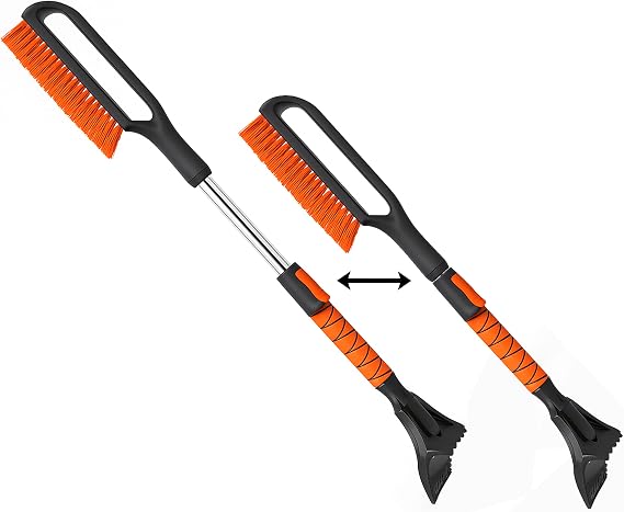 34.5" Snow Brush & Ice Scrapers for Car Windshield with Foam Grip for Cars Extendable, SUV, Trucks - Detachable ar Scraper - No Scratch - Heavy Duty Handle, Snow Broom, Remover, Easy Scraper, Orange