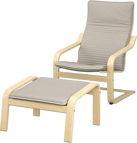 Ikea POANG armchair and footstool, birch veneer/Knisa light beige