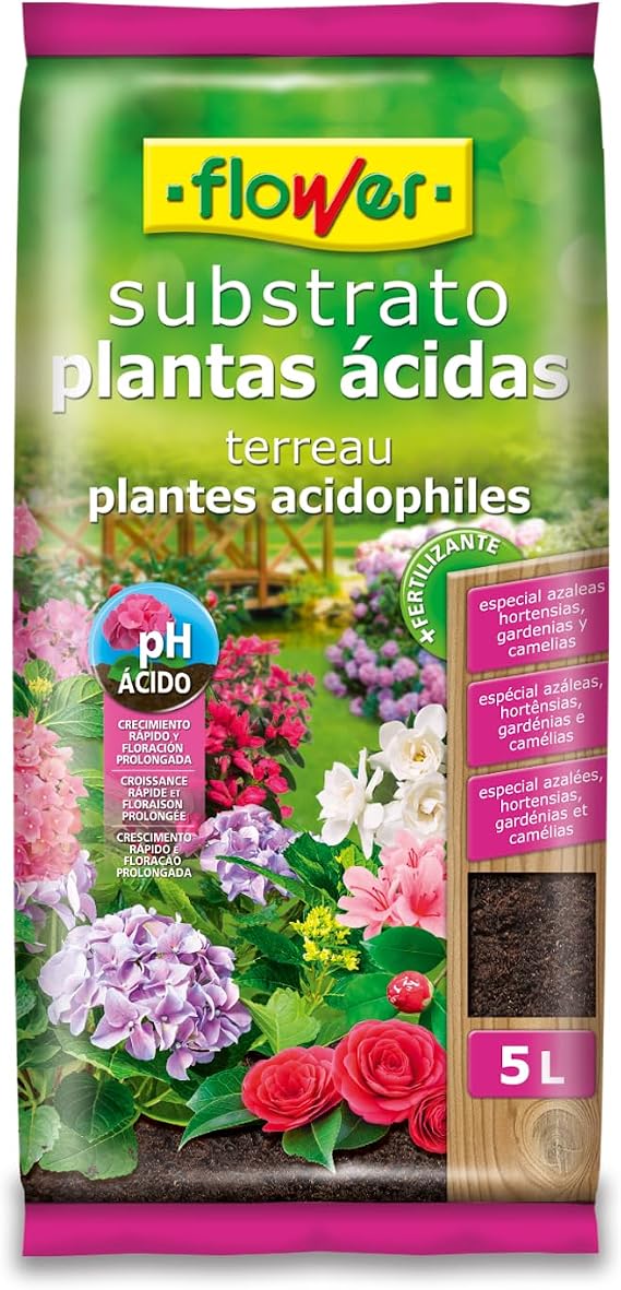Flower - Acid Plant Substrate 5 L | with NP Fertilizer | Mix of Peats, Vegetable Compost and Coconut Fiber | Earth with Ideal Acid pH | Indoor and Outdoor