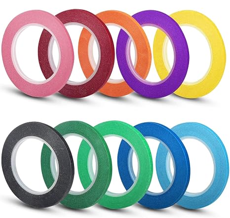 selizo 10 Rolls 1/8 Whiteboard Pinstripe Tape Dry Erase Board Tape Line Thin Striping Graphic Chart Art Tape Grid Lining Tape for White Board, 10 Colors