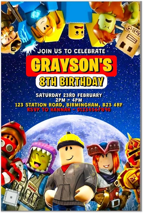 Roblox Invitations, Personalised Gaming Birthday Party Invites, Boys, Girls, Roblox Invites | PACK OF 10 WITH ENVELOPES