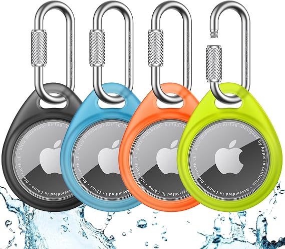UNBREAKcable for AirTag Holder Case with Professional Carabiner, 4 Pack