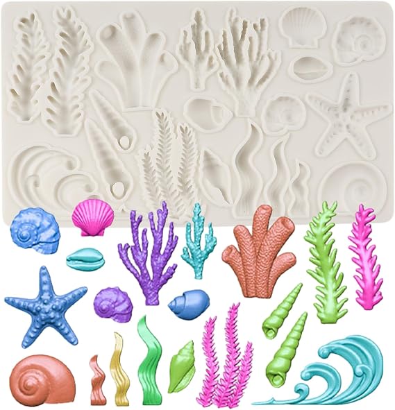 Marine Theme Fondant Molds Seashell Seaweed Coral Silicone Mold