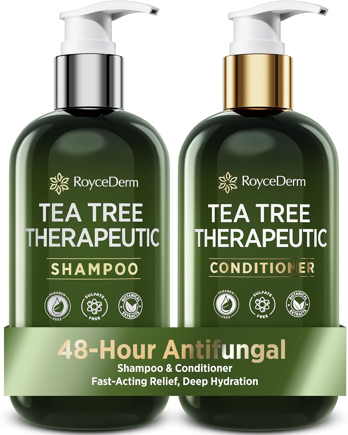 Roycederm Tea Tree Antifungal Shampoo and Conditioner: Complete Scalp Care Solution for Folliculitis, Dry, Itchy, and Flaky Scalp - Infused with Tea Tree Oil, Paraben & Sulfate Free