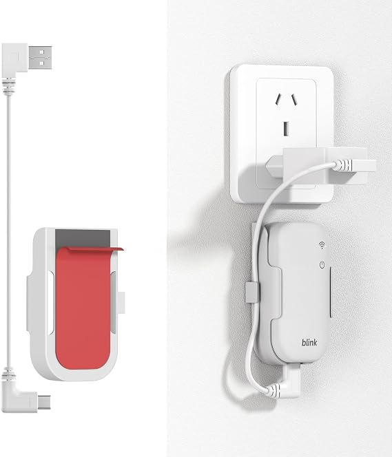 Gusfeliz Wall Mount for Blink Sync Module Core – Outlet Holder Bracket with Custom Short USB Cable, Space-Saving No-Drill Mount Stand for Blink Module Hub (Does NOT Hold Cameras) – Neat & Tidy