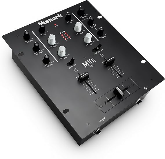 Numark M101USB - 2-Channel DJ Mixer, Rack Mountable with 2-Band EQ, Built in Audio Interface, Microphone Input and Replaceable Crossfader