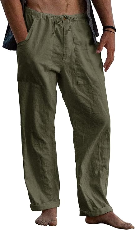 Gafeng Mens Linen Pants Yoga Casual Beach Summer Harem Baggy Trousers