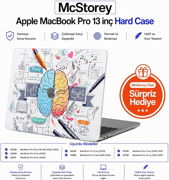 McStorey MacBook Pro 13 Baskılı Kılıf A1706 A1708 A1989 A2159 A2251 A2289 A2338 M1 M2 Uyumlu Sert Kılıf İnce Hafif Koruyucu Kapak Beyaz