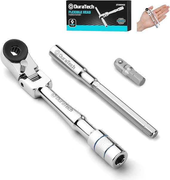 DURATECH 1/4" Flex-Head T-Handle Ratchet, Mini Ratchet Wrench