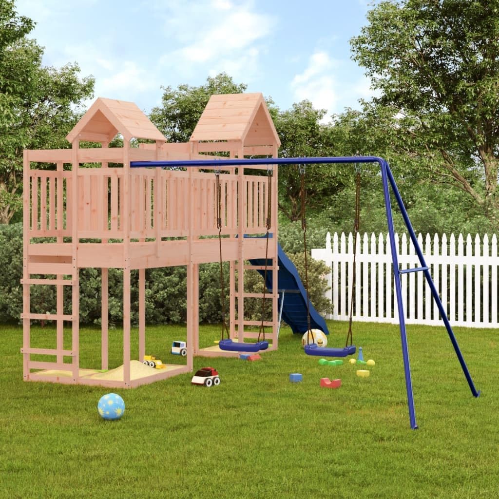YAFF Outdoor Wooden Playset for Kids Ages 3-8, Solid Douglas Fir Backyard Playground with Wavy Slide, Double Swings, Anchored Safety Design, Spacious Play Tower for 6 Children, Durable Play Equipment
