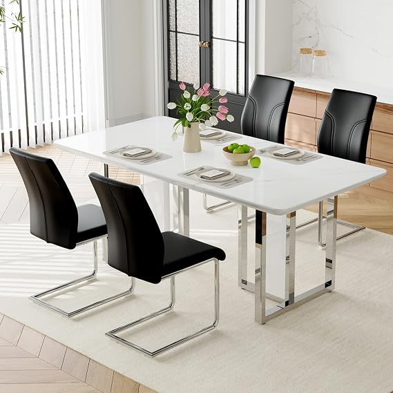 63" White Marle Dining Table Set for 4