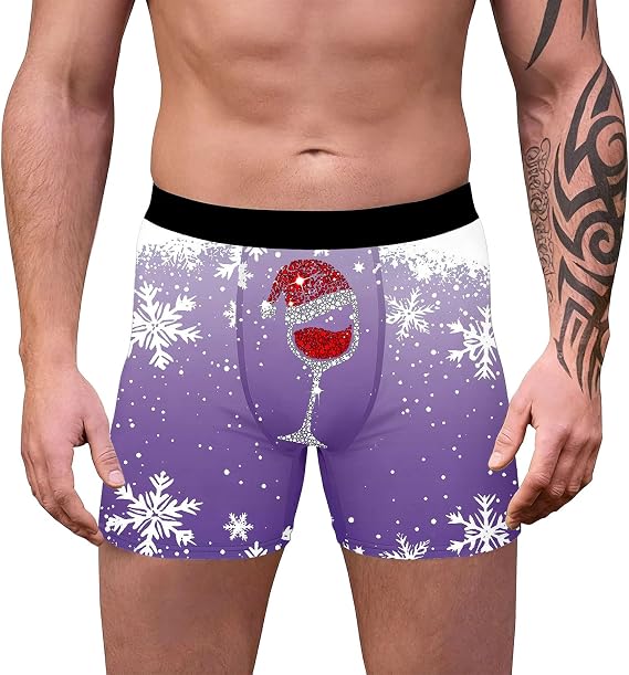 Mens Novelty Xmas Boxers, Designer Boxers for Men, Design Trunks Christmas Special Boyshort Style Underwear Loose Festive Costumes Plus Size Soft Boxers Reindeer Snowflake Santa Claus Printed Retro