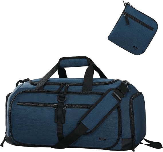 MIER Packable Travel Duffle Bag with Shoe Compartment, 50L, Dark Blue
