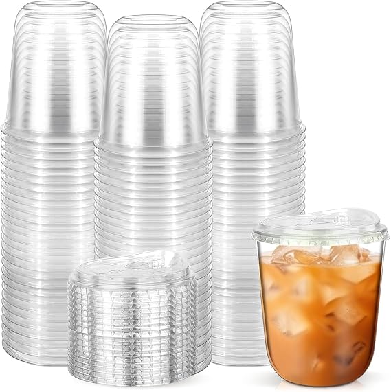 KAHEIGN 50Pcs Clear Plastic Cups with Strawless Sip Lids, 360ml Plastic Coffee Tumbler Reusable Drink Cup Elegant Party Beverage Glasses for Iced Coffee Smoothie Milkshake Cold Drinks Party Catering