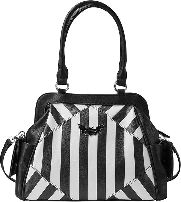 Killstar womens Never Trust the Living Bat Striped Gothic Punk Handbag Purse KSRA001298