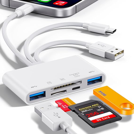 5 in 1 SD Card Reader & USB OTG Memory Card Adapter for Phone/Pad(white)