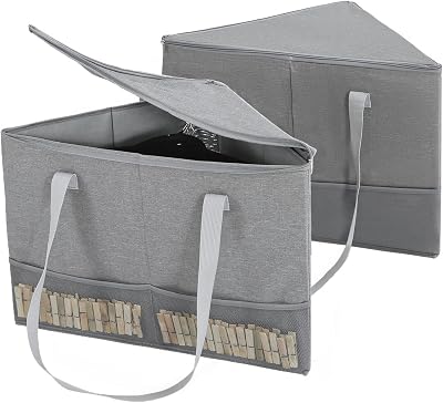 2 Pack Rigid Hanger Organizer, Triangle Storage Bin with Lid, Hanger Holder Stand for Space Saving, Clothes Organizer Stacker for Closet Laundry Rooms