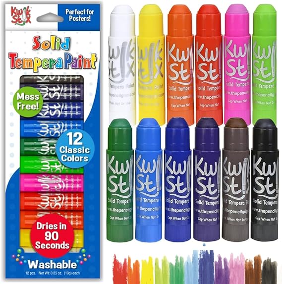 Kwik Stix Solid Tempera Paint Sticks, 12 Colors, Washable Paint Sticks for Kids, Super Quick Drying, Non-Toxic, Allergen Free,  in Classic Rainbow Colors, Ideal for Kids and Toddlers