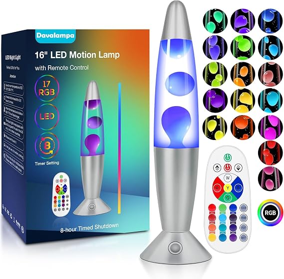 Large 17 Colours Changing Liquid Motion Lamps with Remote: Giant LED Night Light for Kids Adults - Relaxing Table lamp Glitter Mood Lighting for Home Room Office Christmas Decor (White Wax, 16 Inch) [Energy Class F]