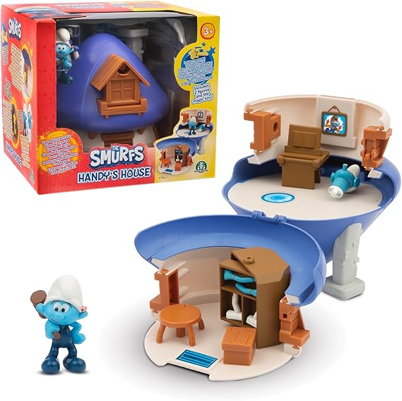 The Smurfs, Handy's House Playset with Transformable Furniture and Stickers, Includes 2 Exclusive Figures, Hidden Key for Surprise Feature, Creative Customisation, Ages 3+